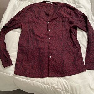 Ekouaer Leaves Maroon PJ Set L